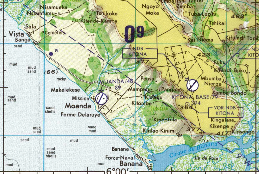 Base Kitona sur une carte de 1967