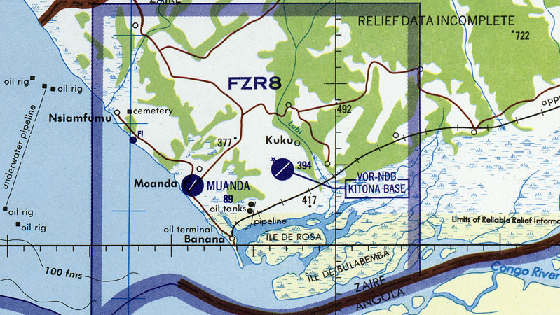 Base Kitona sur une carte de 1996